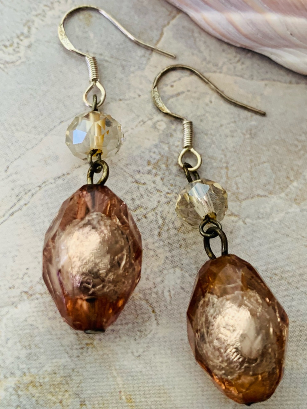 Dusty Pink Foil Glass Dangle Earrings
